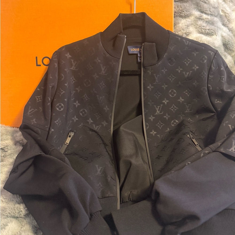Louis Vuitton Black Embossed Monogram Bomber Jacket